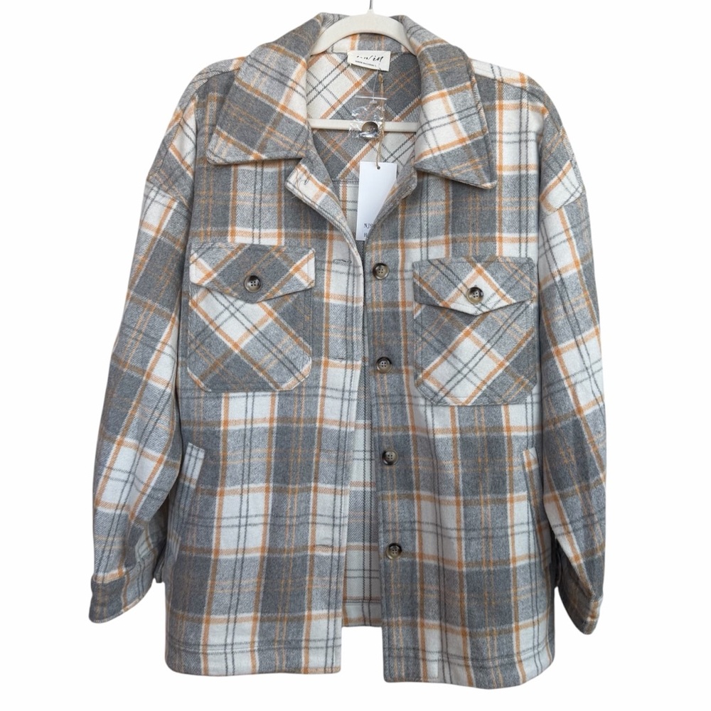 Loveriche New In Plaid Shacket – Size L – Gray/White/Orange
